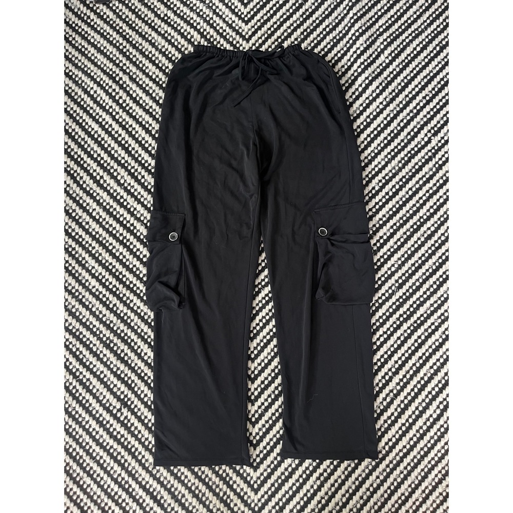 GateLess Black Cargo Pants Women Edgy Streetwear Y2K Minimalist Straight Leg F